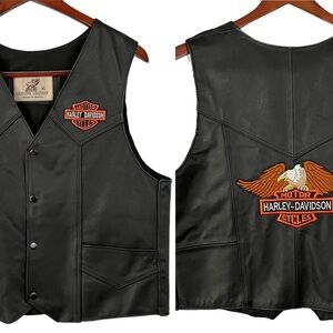 HARLEY DAVIDSON embroidered leather moto vest
